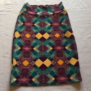 Lularoe Cassie pencil skirt S teal/purple/yellow